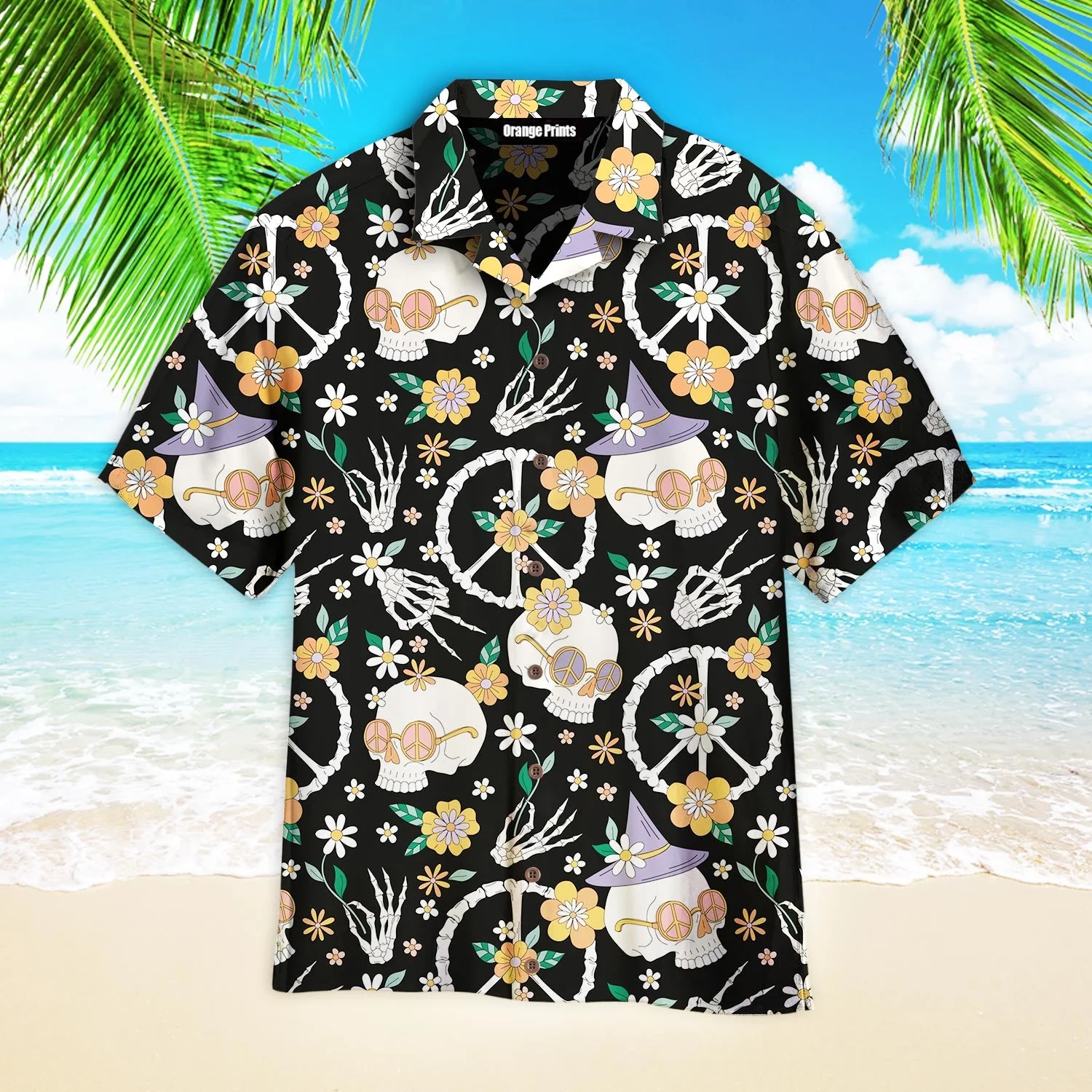 Hippy Bony Halloween Skull Peace Aloha Trendy Hawaiian Shirts