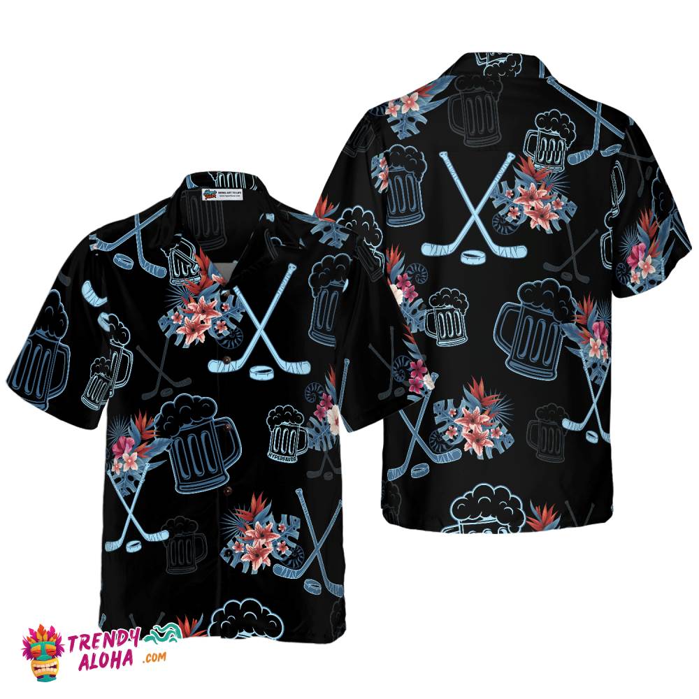 Hockey & Beer Tropical Hawaiian Shirt Hockey & Beer Tropical Hawaiian Shirt
