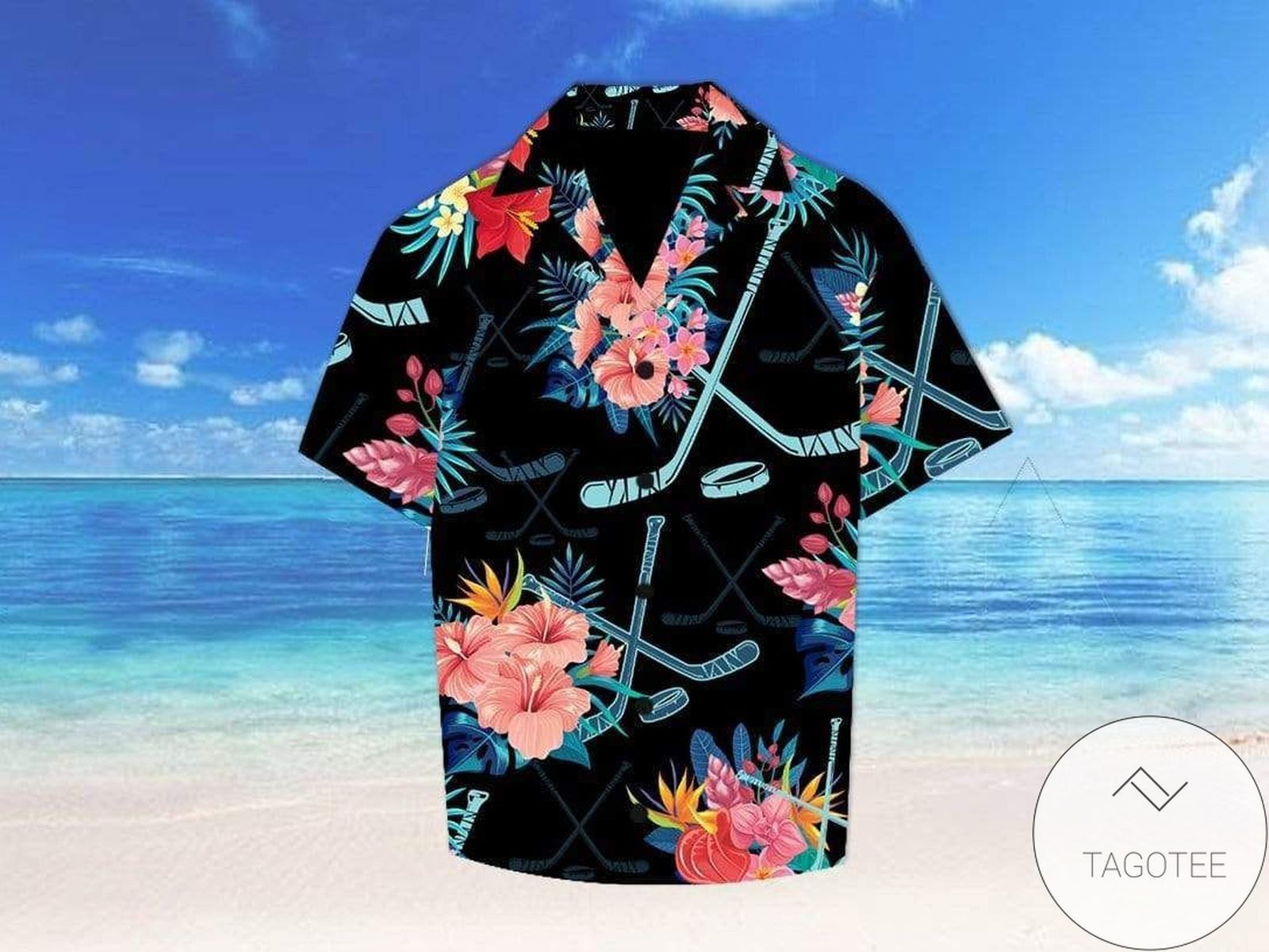 Hockey Enthusiasm Unleashed on Tropical Hawaiian Shirt