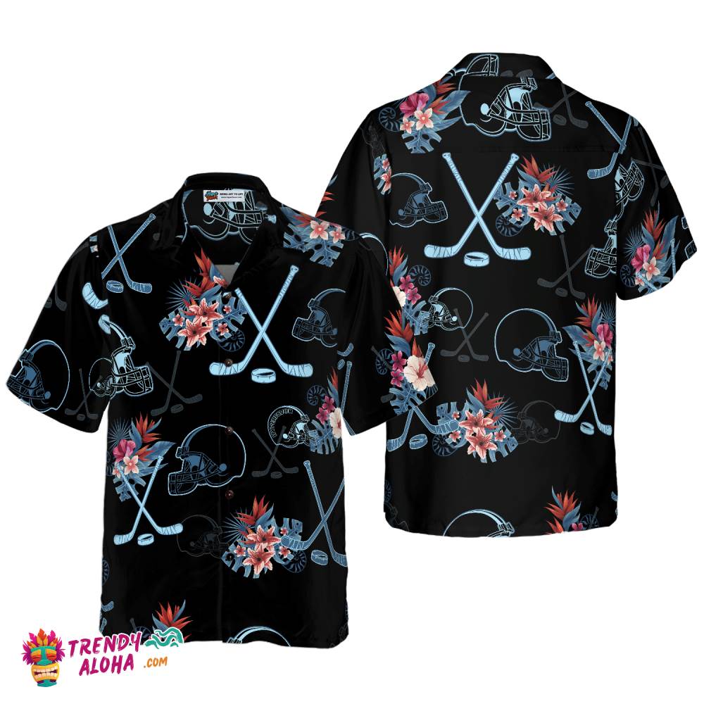 Hockey Helmet Tropical Pattern Hawaiian Shirt Hockey Helmet Tropical Pattern Hawaiian Shirt