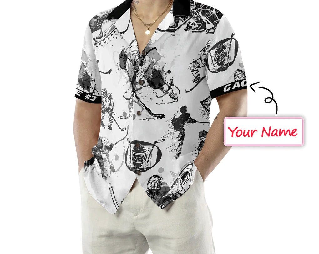 Hockey Lover Trendy Hawaiian Shirt, Custom Name Trendy Hawaiian Shirt, Personalized Photo Print Shirts, Customize Short Sleeve Shirts, Bachelor Party.