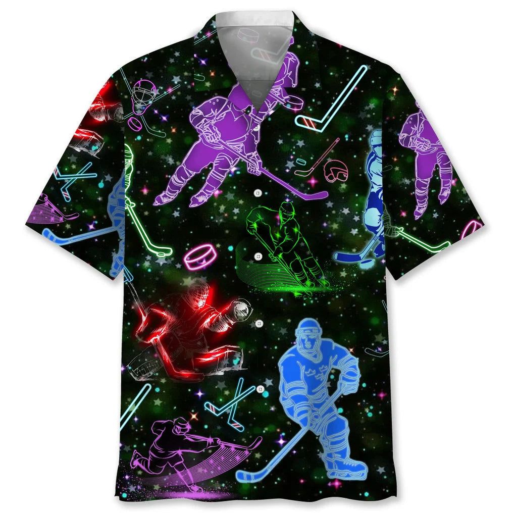 Hockey Neon Light Trendy Hawaiian Shirt
