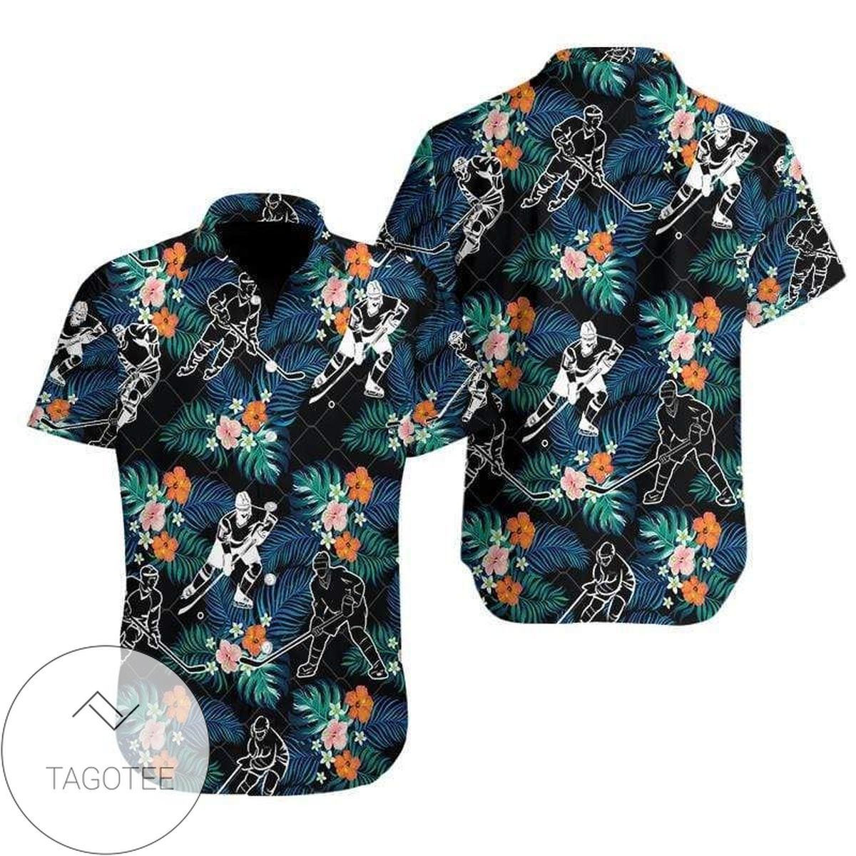 Hockey Player Black Tropical Hibiscus Hawaiian Shirts 2811l