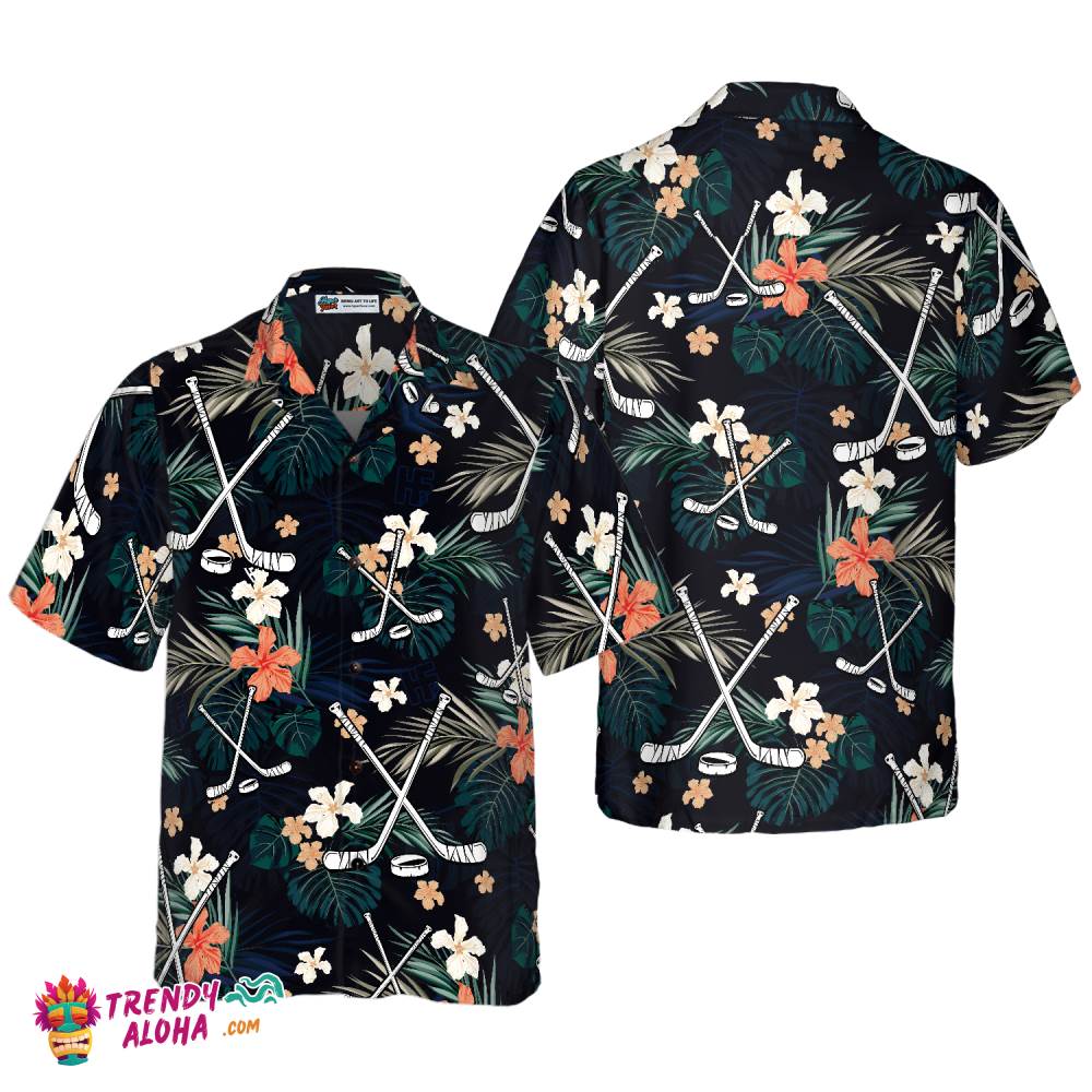 Hockey Tropical Black & Blue Hawaiian Shirt