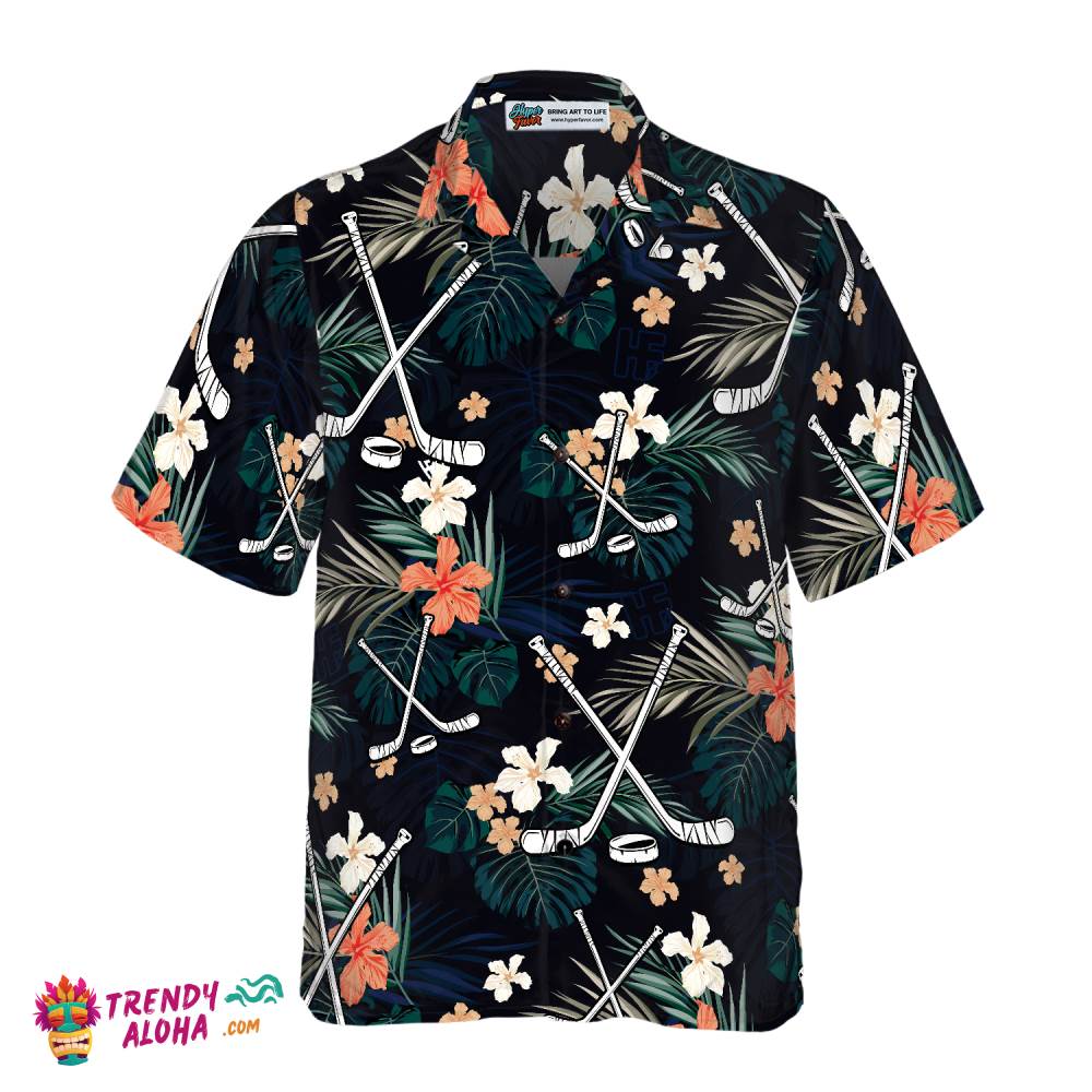 Hockey Tropical Black & Blue Hawaiian Shirt