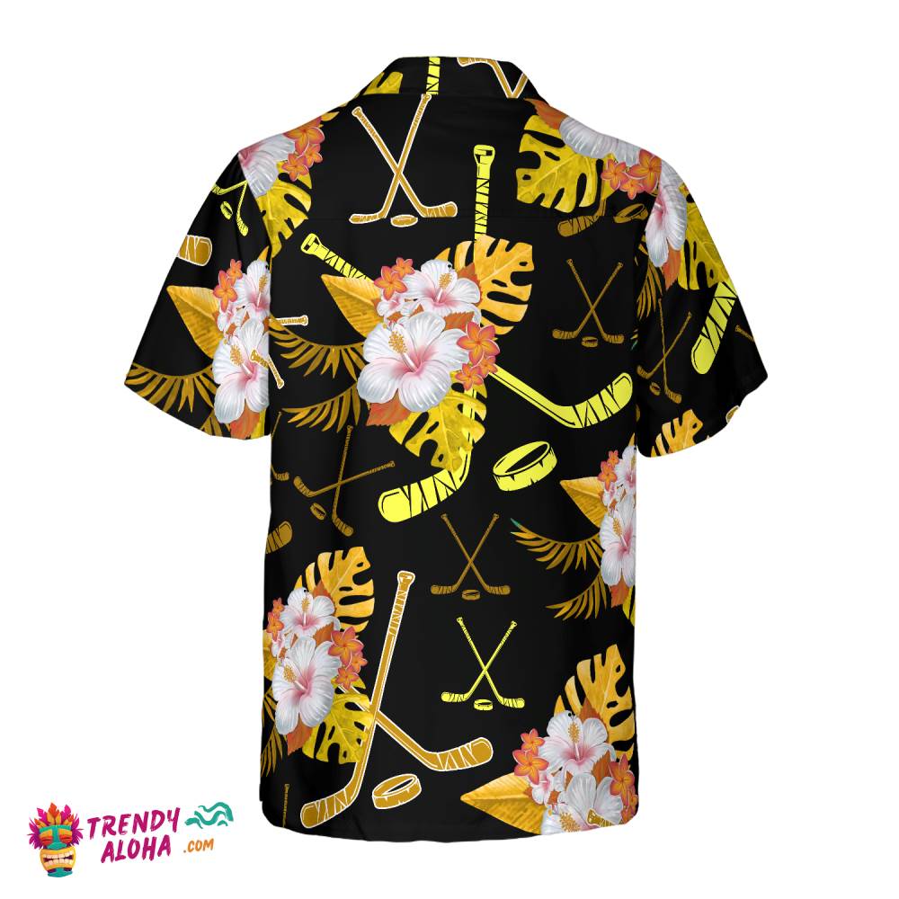 Hockey Tropical Black &Amp; Yellow Hawaiian Shirt