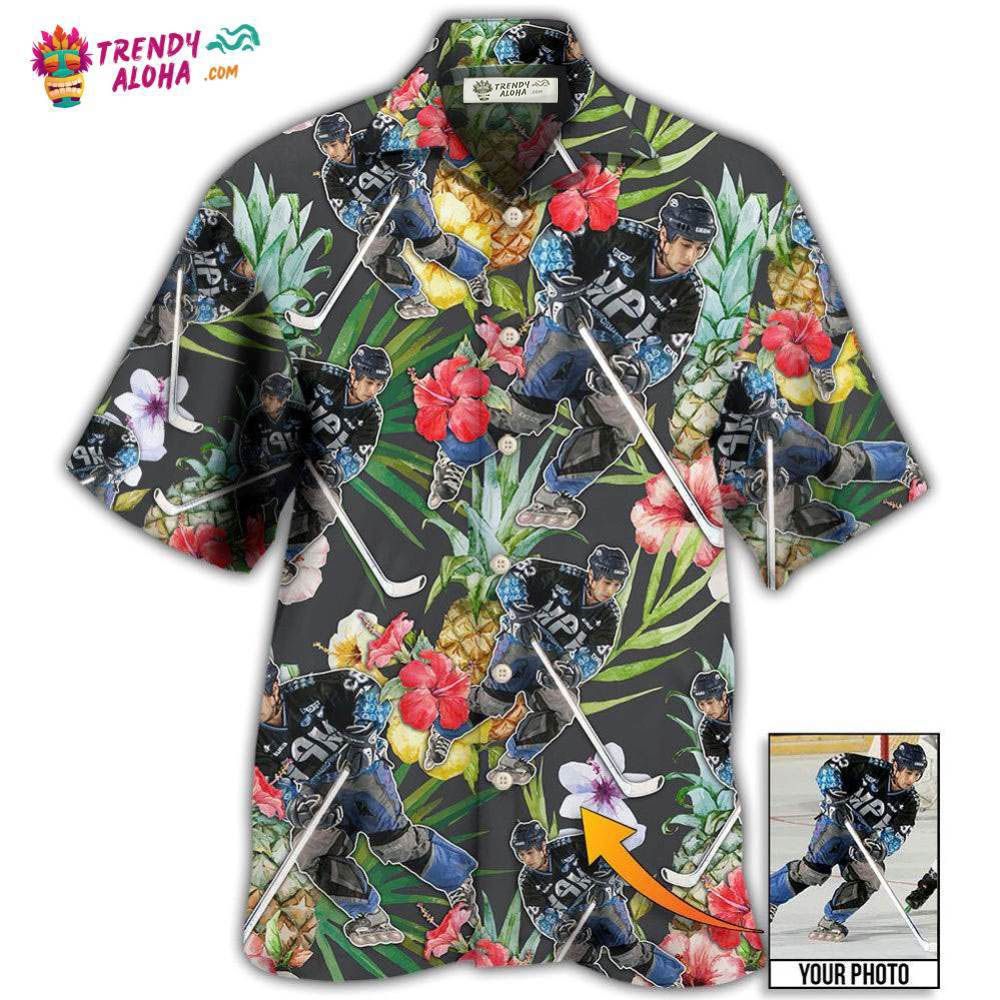 Hockey Tropical Flower Pineapple Custom Photo Hawaiian Shirt – Trendy Aloha Hockey Tropical Flower Pineapple Custom Photo Hawaiian Shirt – Trendy Aloha