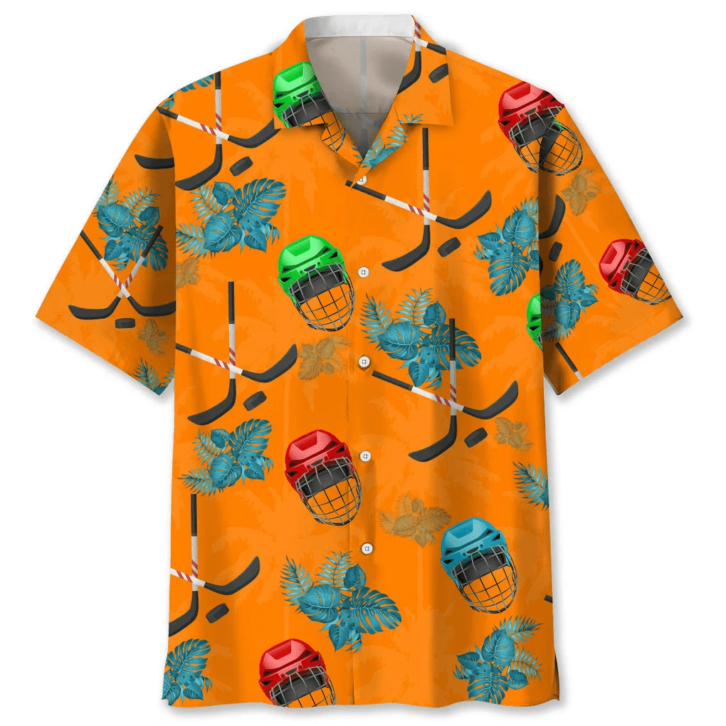 Hockey Tropical Orange Trendy Hawaiian Shirt Trendy Aloha