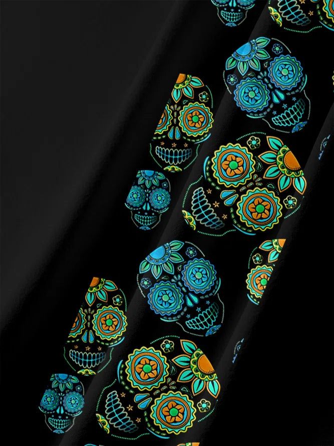 Holiday Casual Vintage Floral And Skull Pattern Hawaiian Style Printed Shirt Top