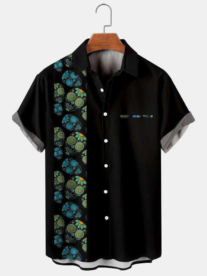 Holiday Casual Vintage Floral And Skull Pattern Hawaiian Style Printed Shirt Top Holiday Casual Vintage Floral And Skull Pattern Hawaiian Style Printed Shirt Top