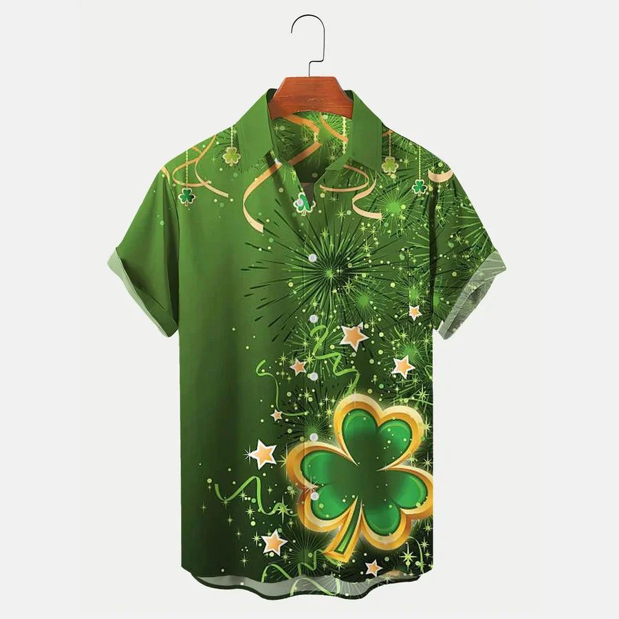 Holiday St. Patrick’s Men’s Bowling Shirts Shamrock Art Hawaiian Shirts, Patrick’s Day Gift