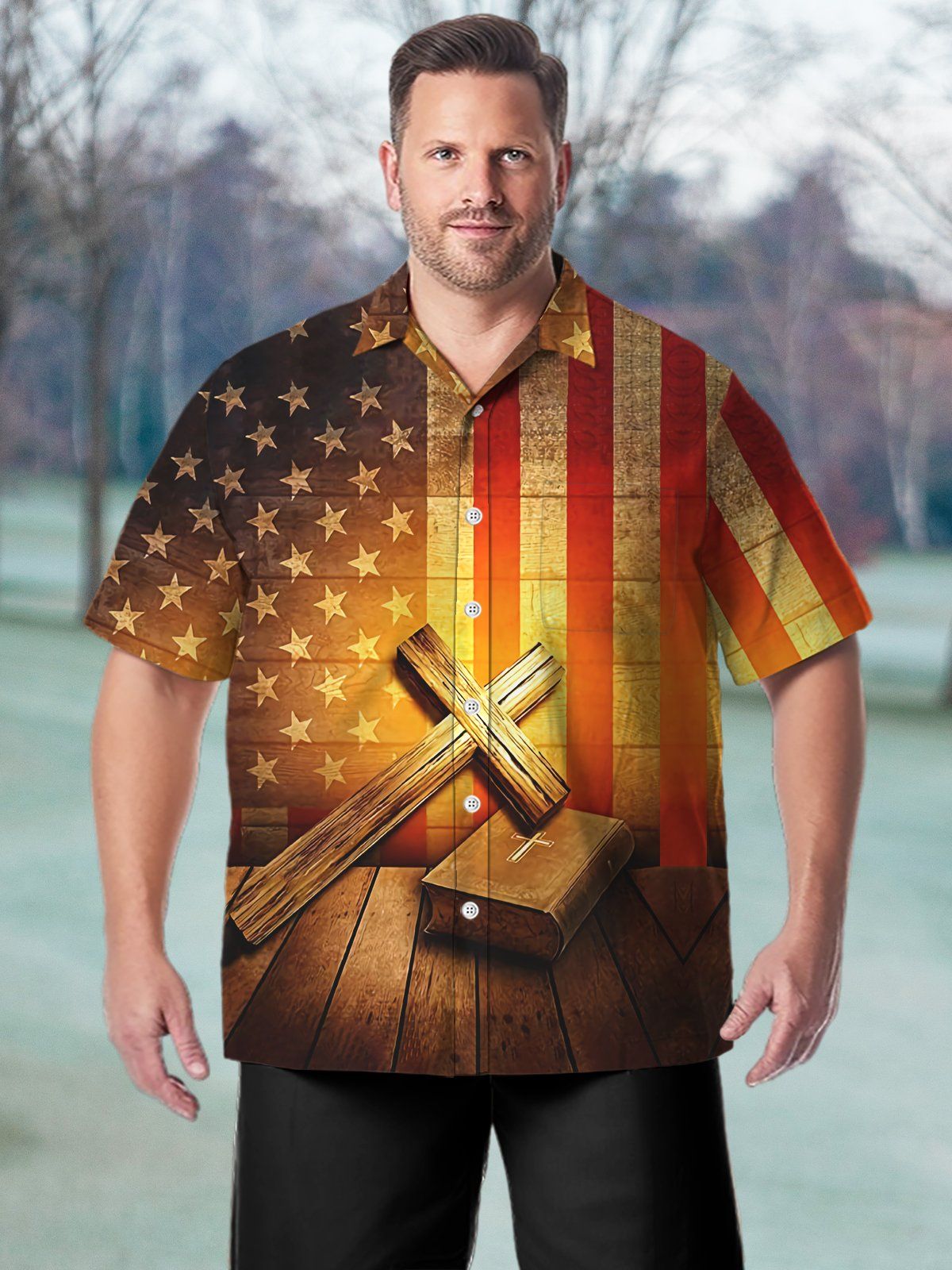 Holidays Big & Tall Flag Cross Hawaiian Shirt Patriotic Religion Hawaiian Shirt Holidays Big & Tall Flag Cross Hawaiian Shirt Patriotic Religion Hawaiian Shirt
