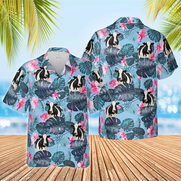 Holstein Blue Hibiscus Trendy Hawaiian Shirt