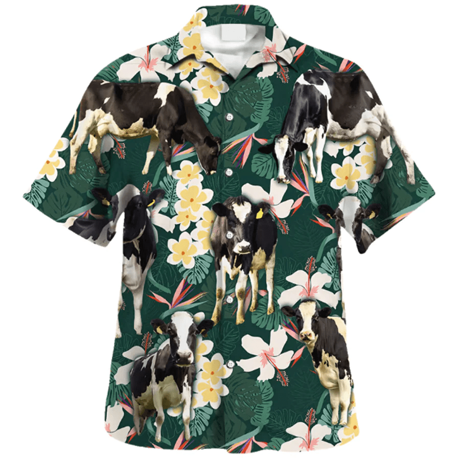 Holstein Cow Trendy Hawaiian Shirt, Farm Lover Hawaii Shirt, Trendy Hawaiian Shirt Men, Hawaiian Casual Button Down Shirt