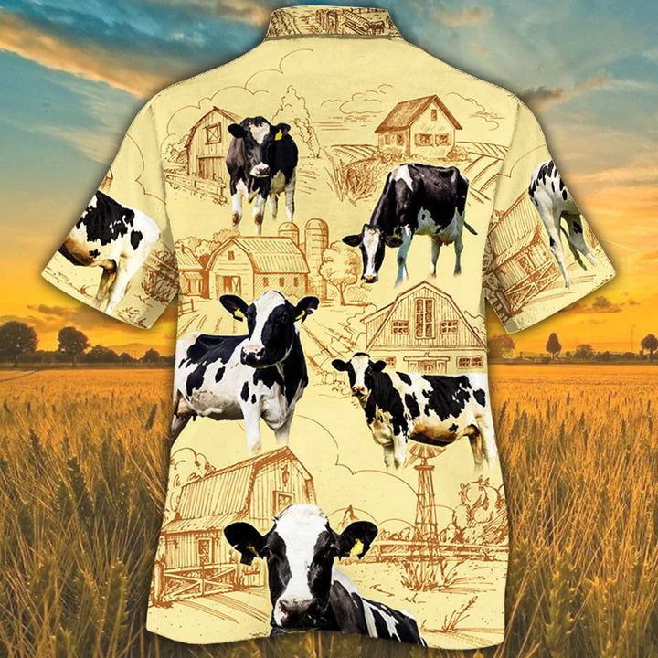 Holstein Friesian Cattle Farm Hawaiian Shirt, Farm Cow Short Sleeve Hawaiian Aloha Shirt For Men, Women