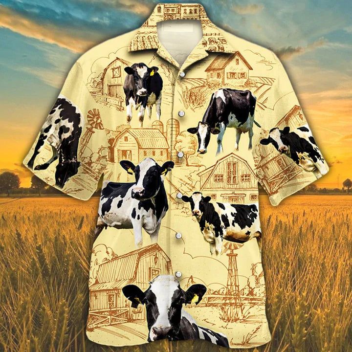 Holstein Friesian Cattle Farm Hawaiian Shirt, Farm Cow Short Sleeve Hawaiian Aloha Shirt For Men, Women Holstein Friesian Cattle Farm Hawaiian Shirt, Farm Cow Short Sleeve Hawaiian Aloha Shirt For Men, Women