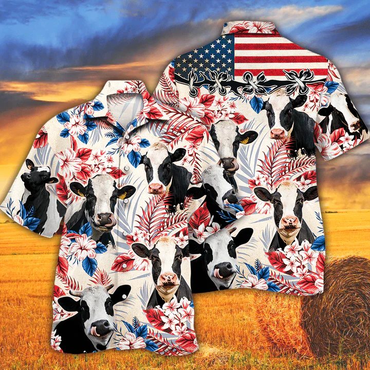 Holstein Friesian Cattle Lovers American Flag Trendy Hawaiian Shirt, Cow Trendy Hawaiian Shirt Vintage, Trendy Hawaiian Shirt For Men And Women Holstein Friesian Cattle Lovers American Flag Trendy Hawaiian Shirt, Cow Trendy Hawaiian Shirt Vintage, Trendy Hawaiian Shirt For Men And Women