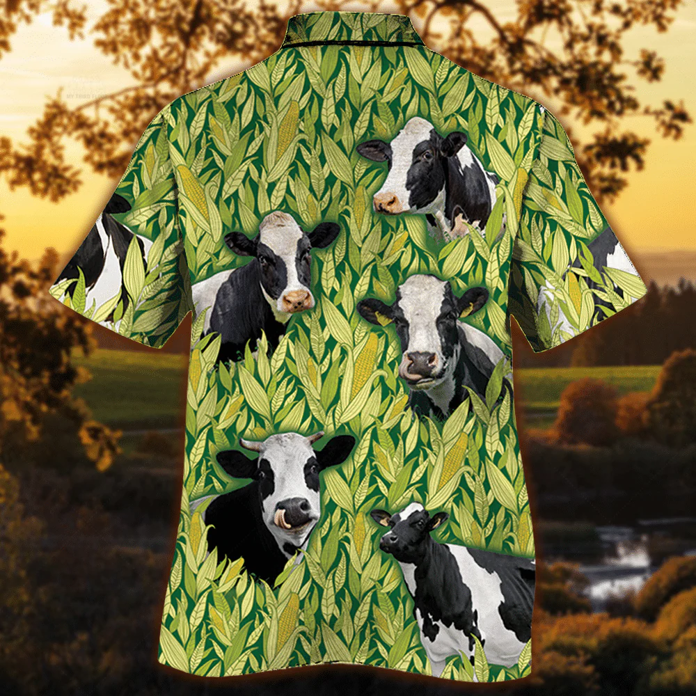 Holstein Friesian Cattle Lovers Corn Pattern Trendy Hawaiian Shirt, Cow Trendy Hawaiian Shirt For Summer Gifts