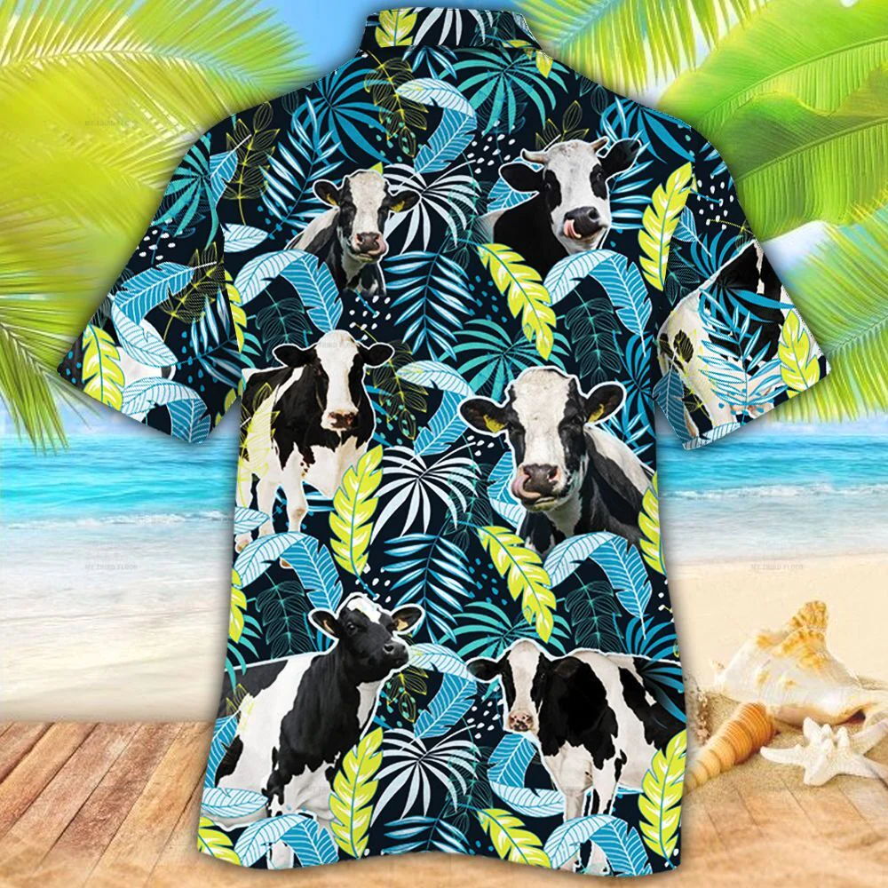 Holstein Friesian Cattle Lovers Jungle Leaves Trendy Hawaiian Shirt, Cow Trendy Hawaiian Shirt For Summer Gifts