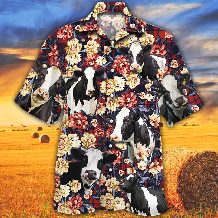 Holstein Friesian Cattle Lovers Red Plaid Pattern Trendy Hawaiian Shirt Men, Cow Trendy Hawaiian Shirt, Summer Trendy Hawaiian Shirt, Animal Shirt Holstein Friesian Cattle Lovers Red Plaid Pattern Trendy Hawaiian Shirt Men, Cow Trendy Hawaiian Shirt, Summer Trendy Hawaiian Shirt, Animal Shirt