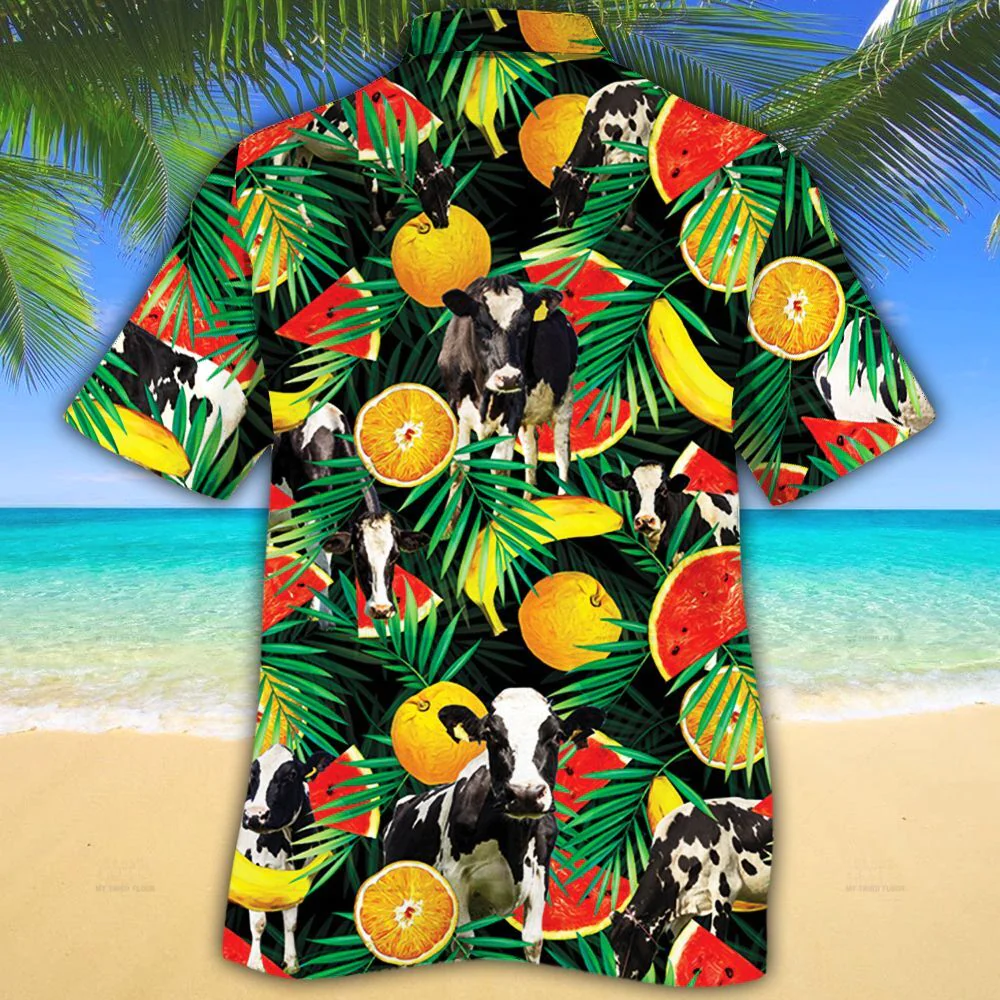 Holstein Friesian Cattle Lovers Tropical Fruits Trendy Hawaiian Shirt, Cow Trendy Hawaiian Shirt For Summer Gifts