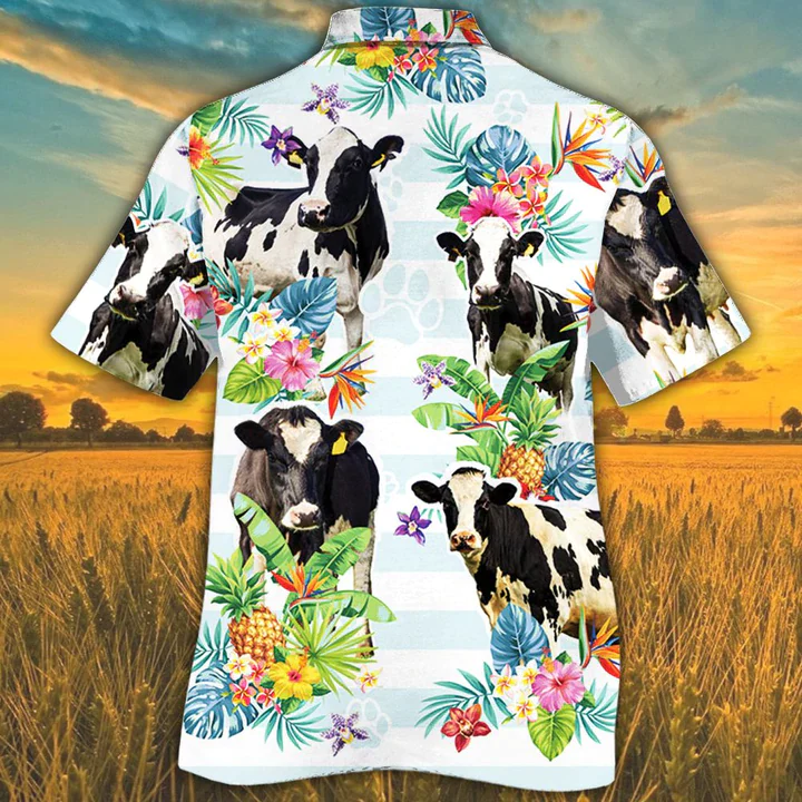 Holstein Friesian Flower Trendy Hawaiian Shirts For Men, Women, Cow Lovers Tropical Flower Trendy Hawaiian Shirt