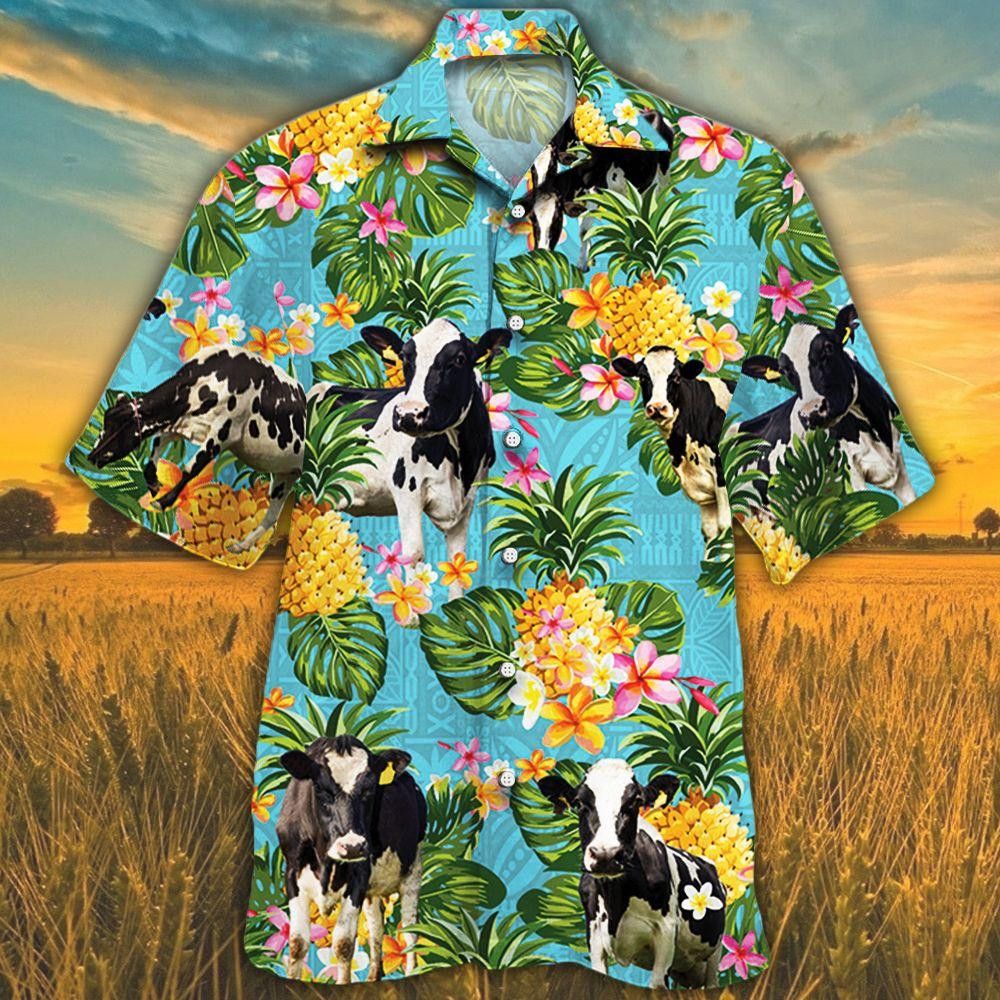 Holstein Friesian Hawaiian Shirt with Pineapple Design for Bovine Lovers