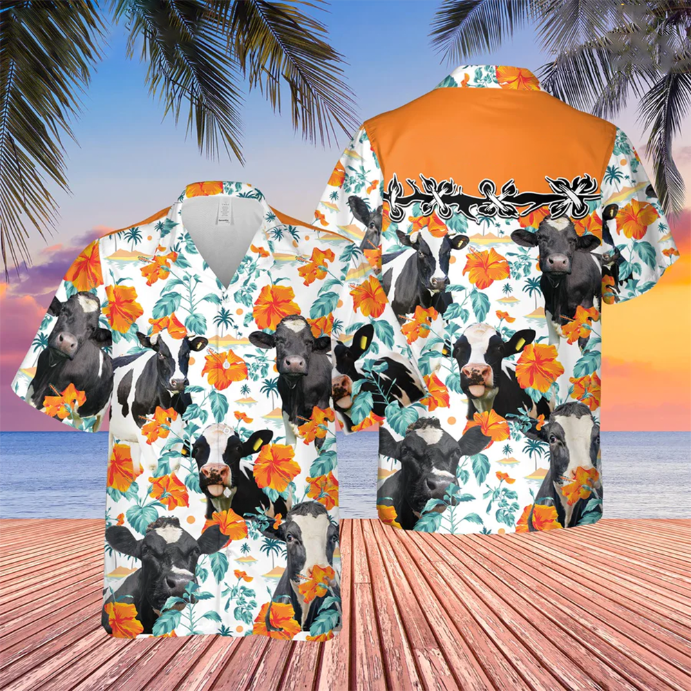 Holstein Hibiscus Floral 3D Trendy Hawaiian Shirt