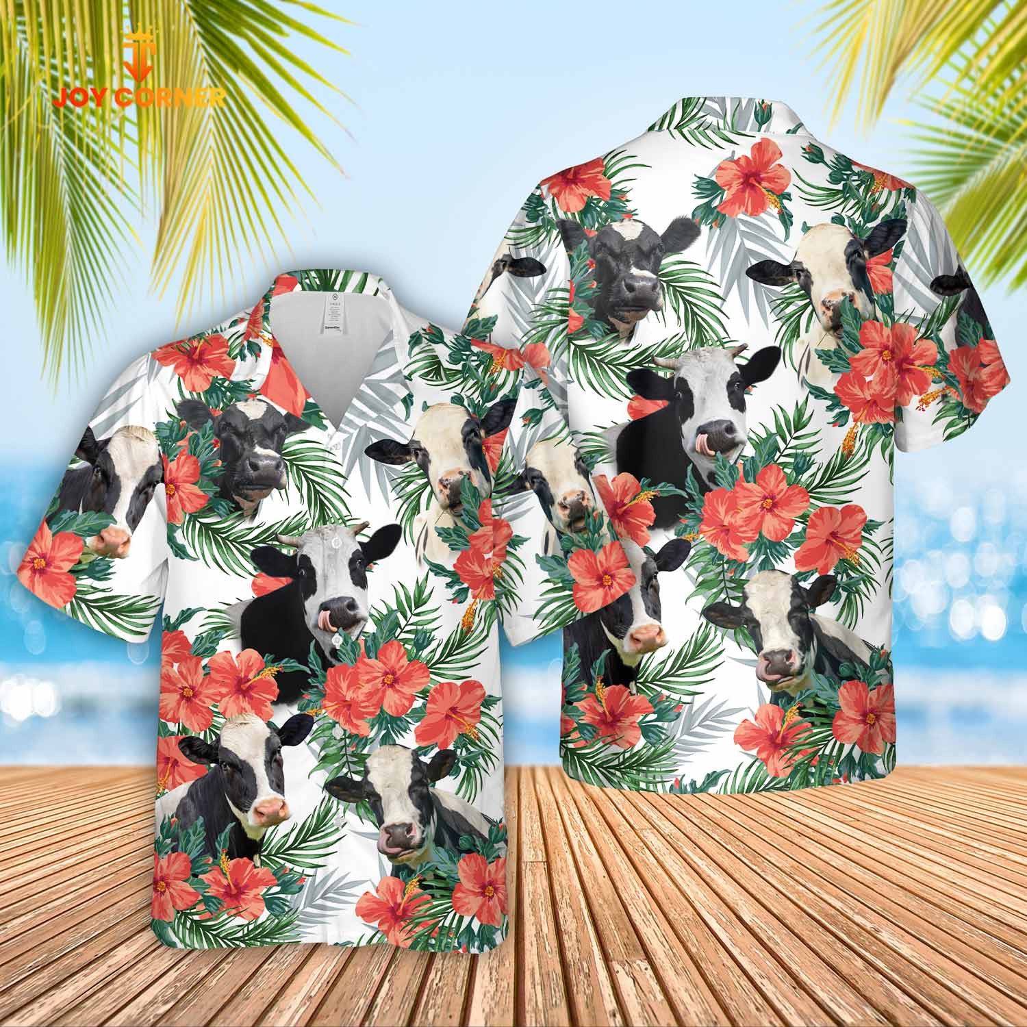Holstein Inspired Hawaiian Shirt Showcasing Floral Beauty Premium Print