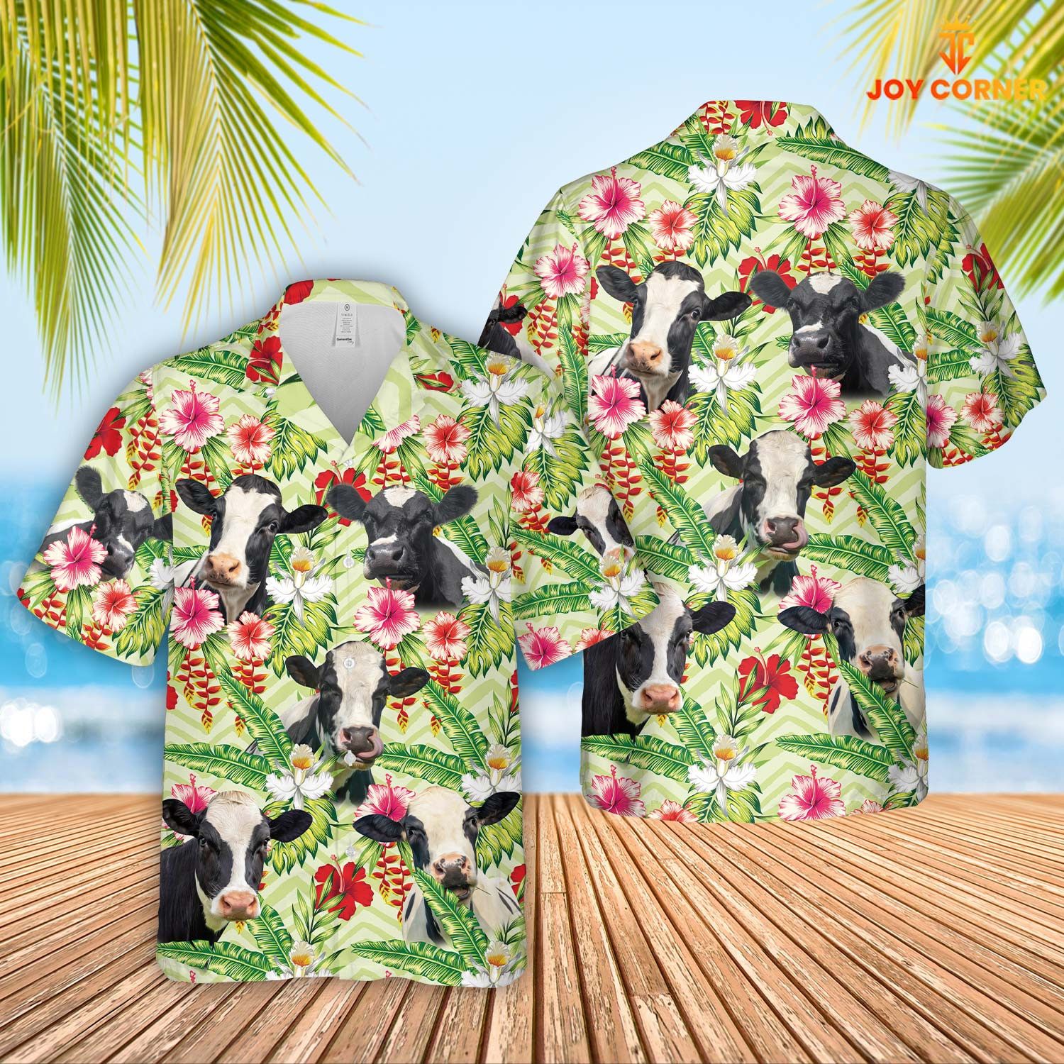 Holstein Showcasing Hibiscus Floral Vibrant Hawaiian Shirt 3D