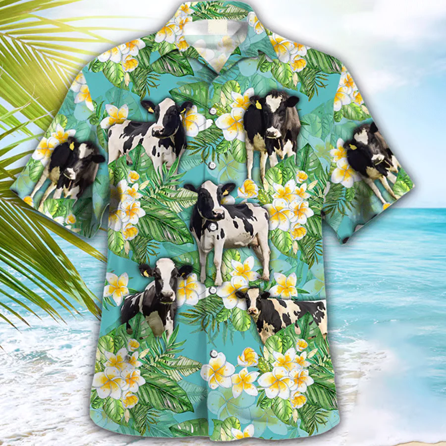 Holstein Tropical Trendy Hawaiian Shirt, Cow Trendy Hawaiian Shirt, Animal Trendy Hawaiian Shirts For Men, Gift For Him