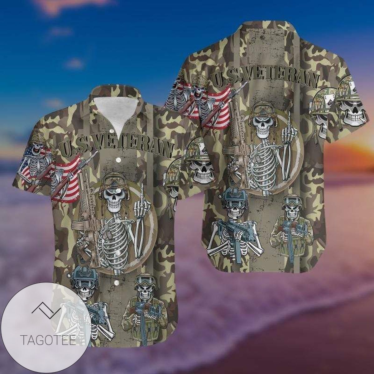 Honor and Tribute to US Veterans on Skull Hawaiian Shirt