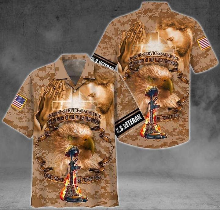 Honor The Fallen, Service U.S Veteran And Jesus Aloha Hawaiian Shirts For Men And Women |