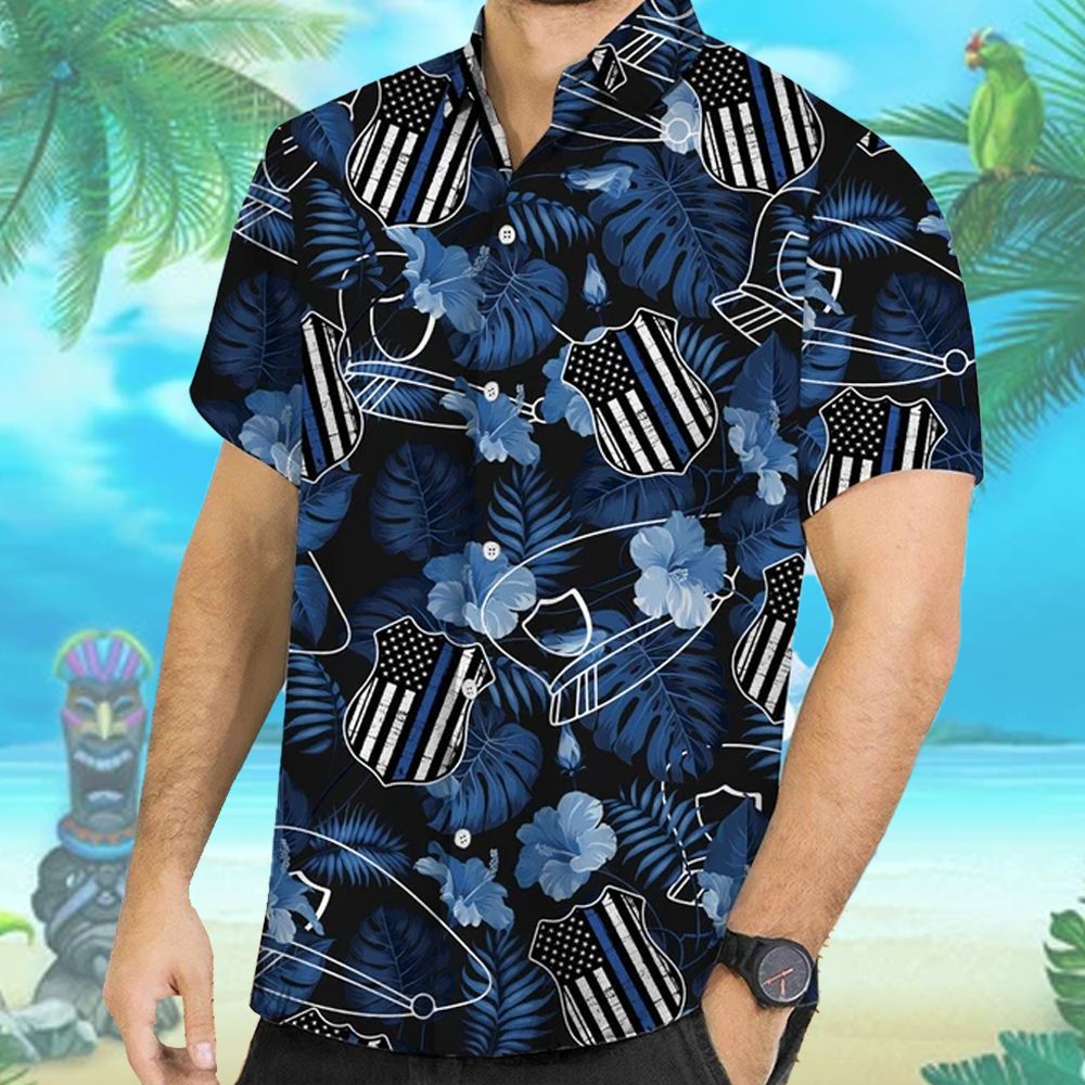 Honoring Police with Thin Blue Line Hawaiian Shirt