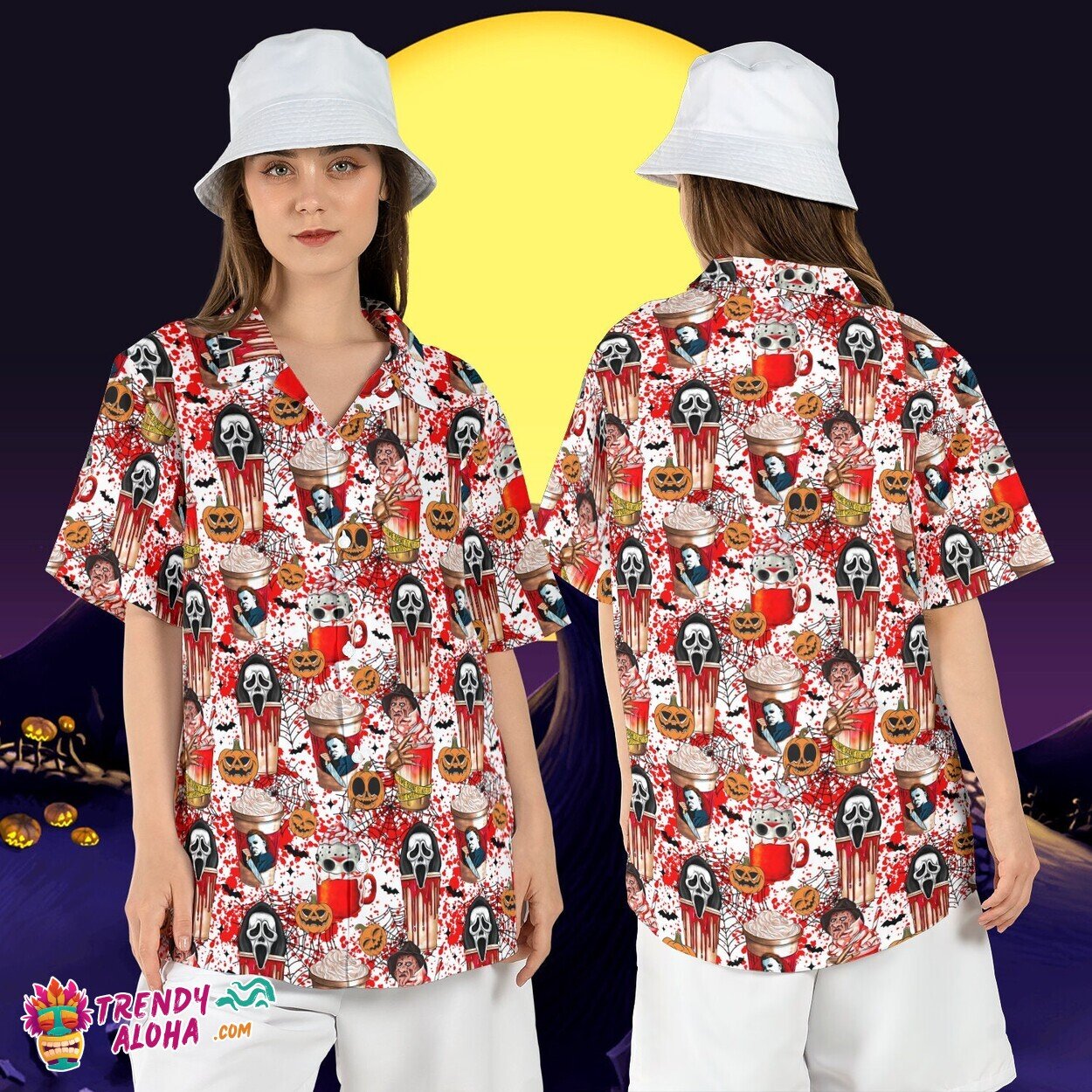 Horror Characters Boba Milk Tea Halloween Movies Lover Hawaii Tee