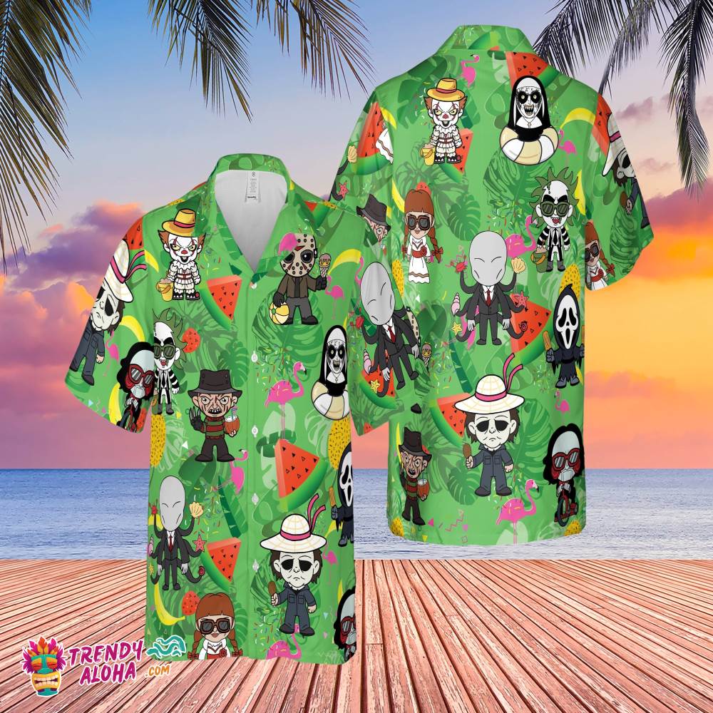 Horror Hawaiian Shirt, Horror Tropical Button Shirt, Aloha Vibes Beach Shirt, Horror Friends Lover, Beach Party Tee, Horror Aloha Summer Tee