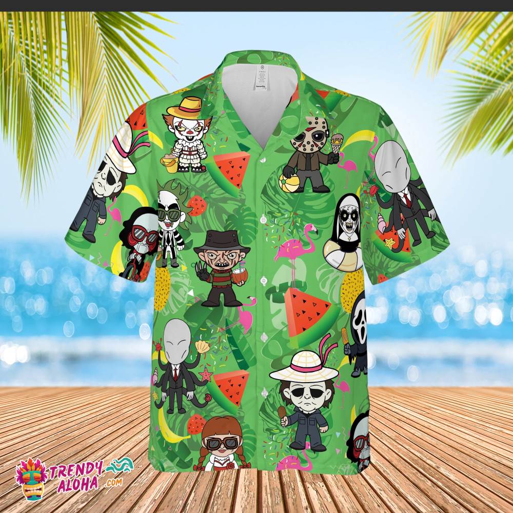 Horror Hawaiian Shirt, Horror Tropical Button Shirt, Aloha Vibes Beach Shirt, Horror Friends Lover, Beach Party Tee, Horror Aloha Summer Tee