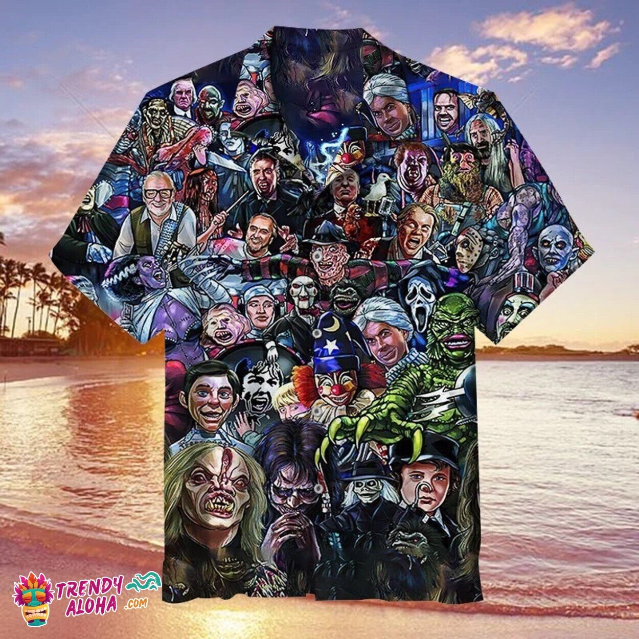 Horror Icons Gathering Scary Movie Friends Hawaiian Shirt