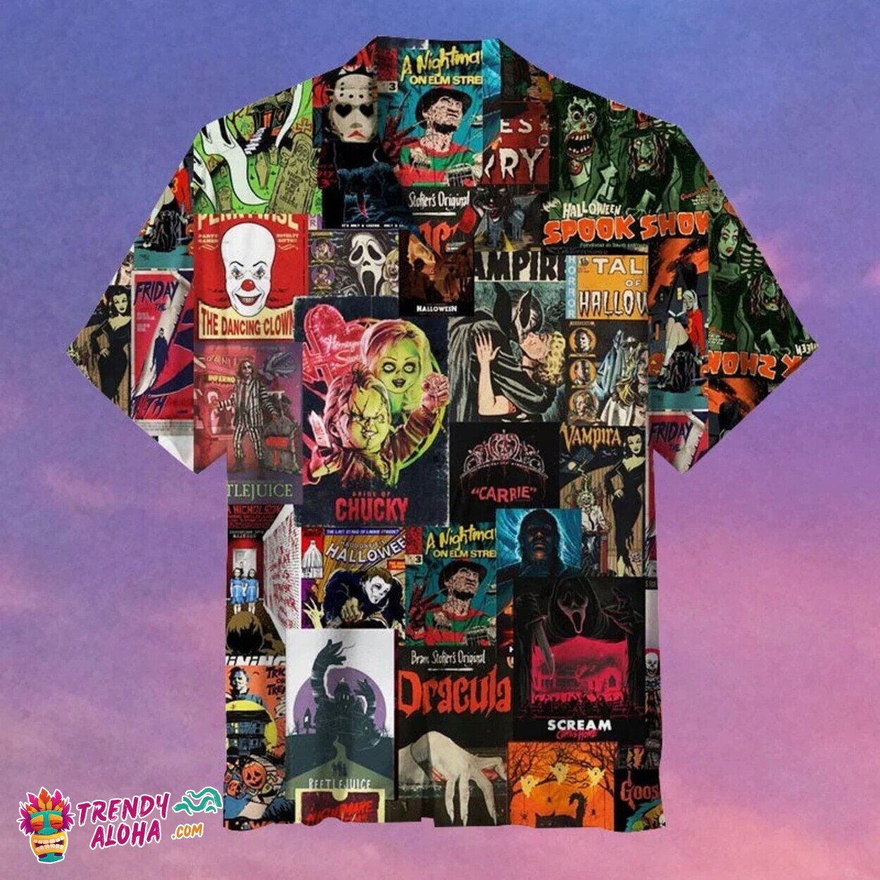 Horror Movie Characters Collage Scary Summer Hawaiian Shirt