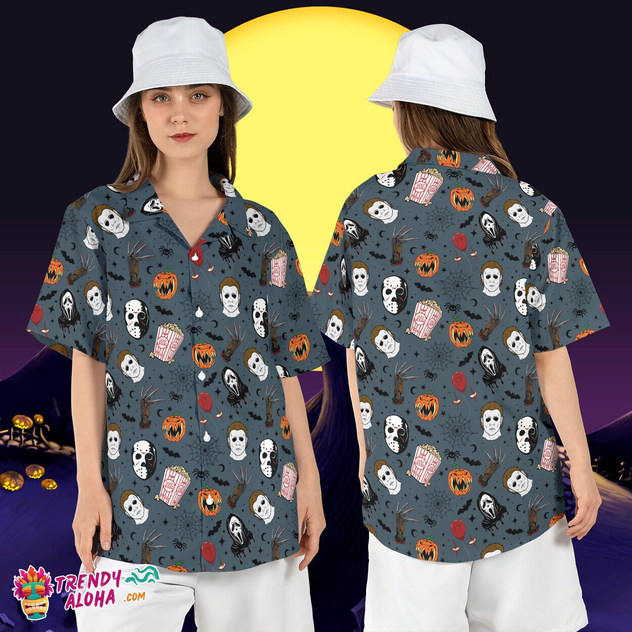 Horror Movies Characters Slasher Halloween Hawaiian Shirt Tee