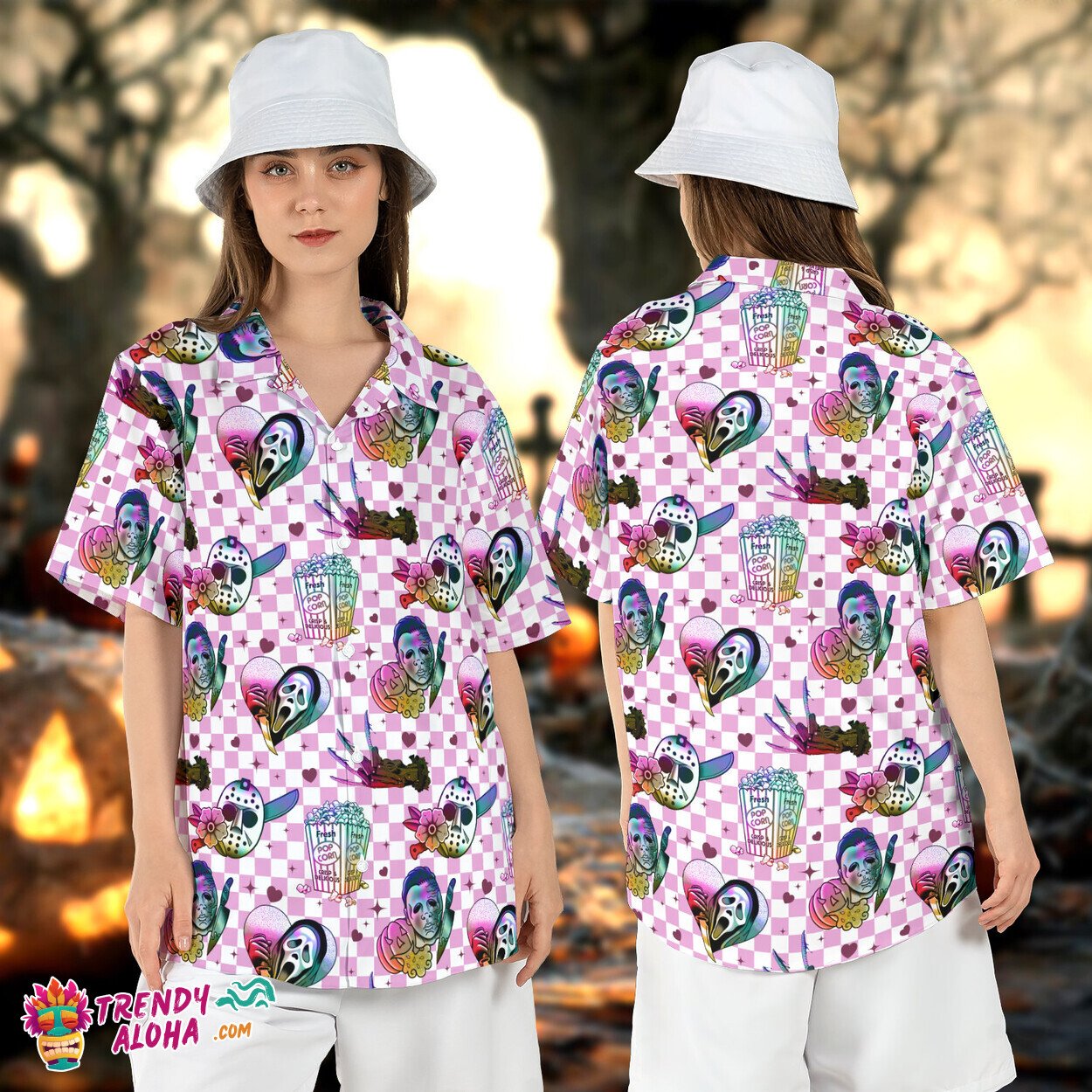 Horror Movies Checkered Halloween Killers Scary Aloha Top