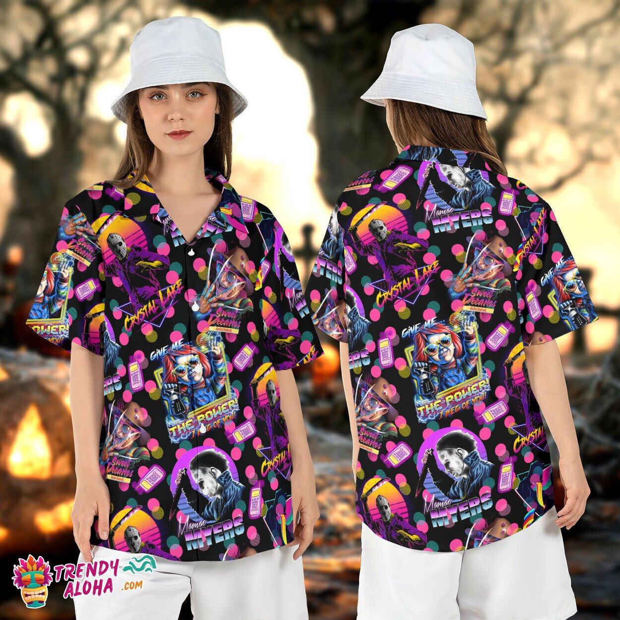Horror Movies Neon Colors Summer Slasher Freddy Michael Top