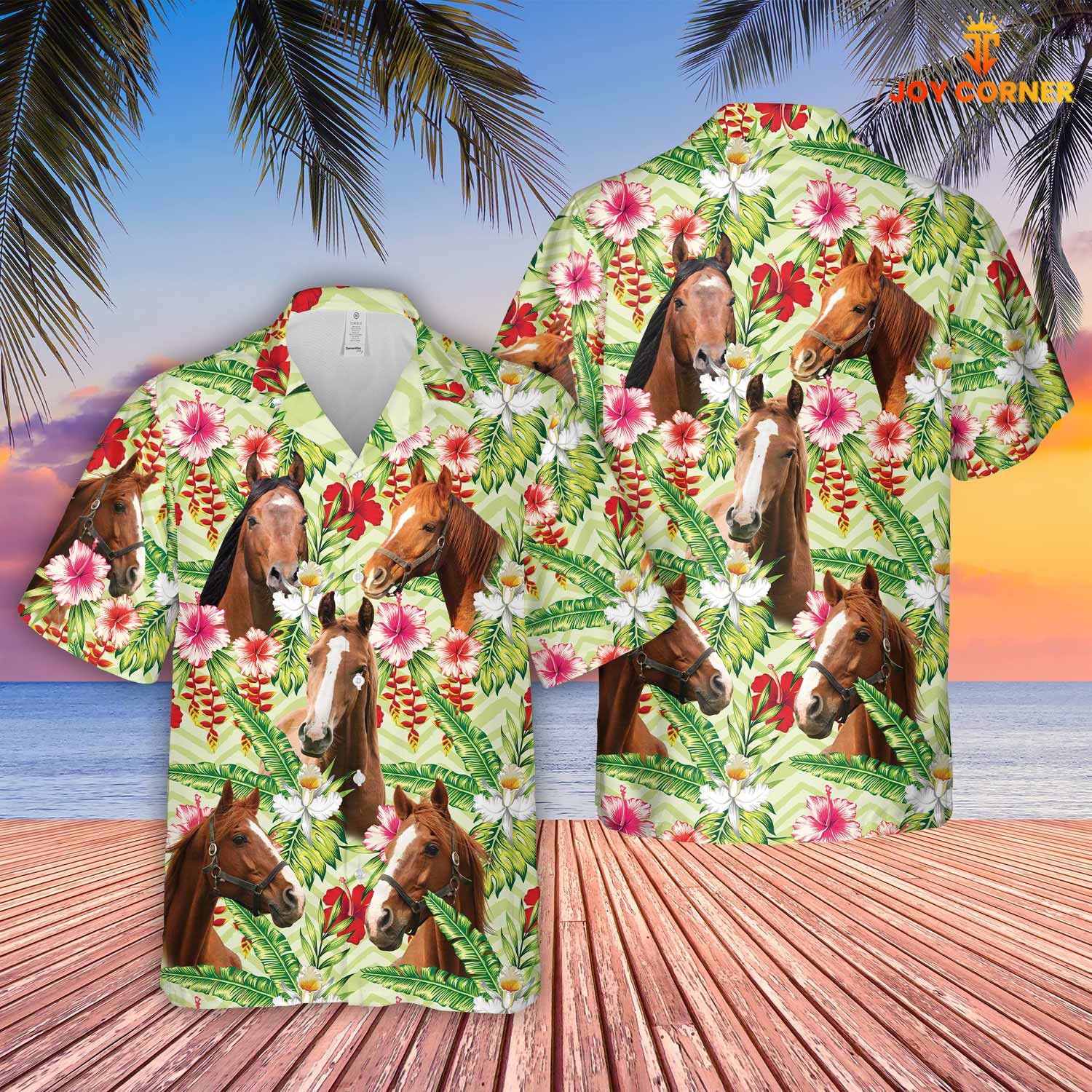 Horse 3D Hawaiian Shirt Displaying Hibiscus Floral Design Vibe