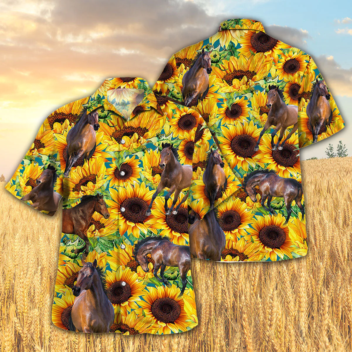 Horse Among Sunflowers 3D Hawaiian Shirt Vibrant All Over Print