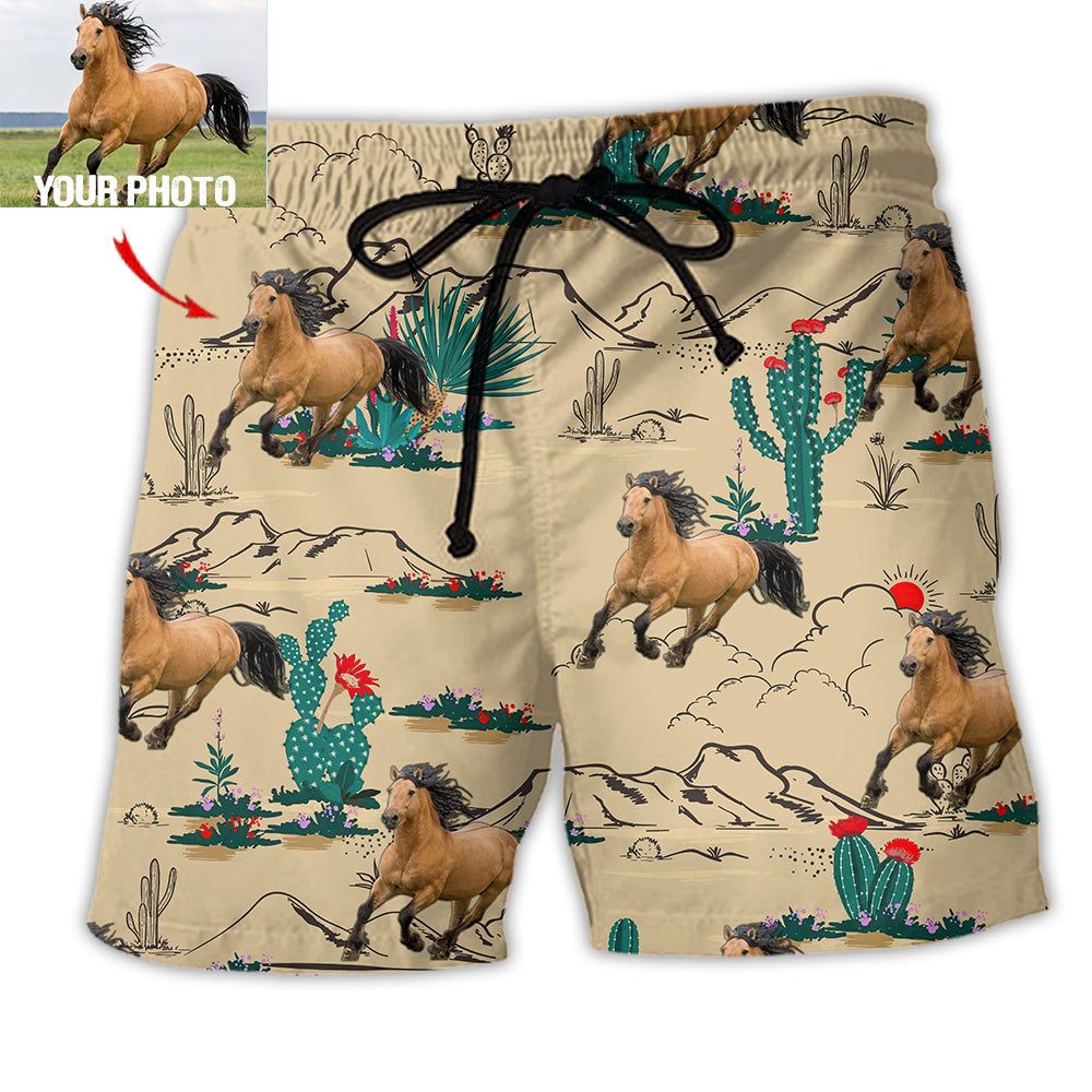 Horse Desert Floral Cactus Custom Photo Trendy Aloha Hawaiian Beach Shorts Horse Desert Floral Cactus Custom Photo Trendy Aloha Hawaiian Beach Shorts
