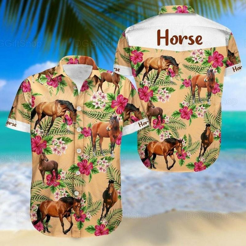 Horse Dog Aloha Trendy Hawaiian Shirt – Horse Wild Animal Trendy Hawaiian Shirt, Horse Tropical Floral Trendy Hawaiian Shirt