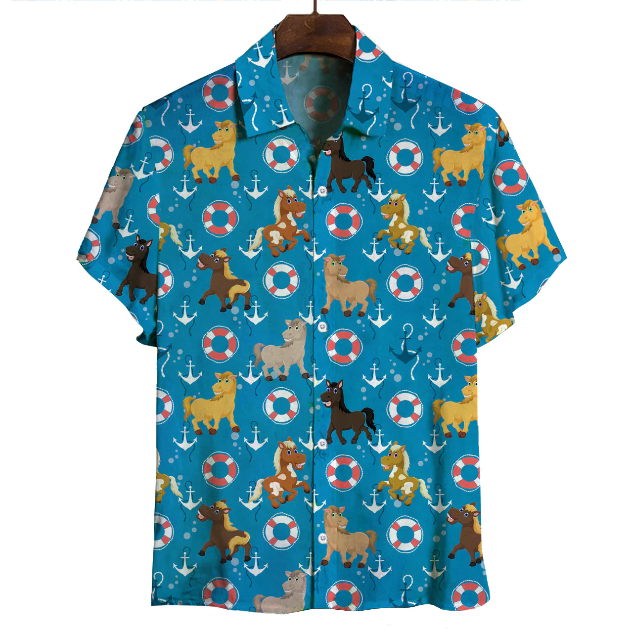 Horse Enjoying Blue Summertime Day Hawaiian Shirt Radiant Design