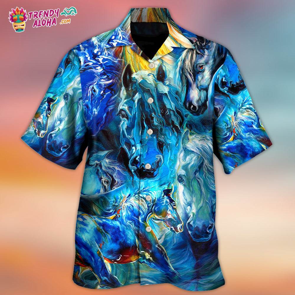 Horse Face Blue Light Cool Art Style Hawaiian Shirt – Trendy Aloha