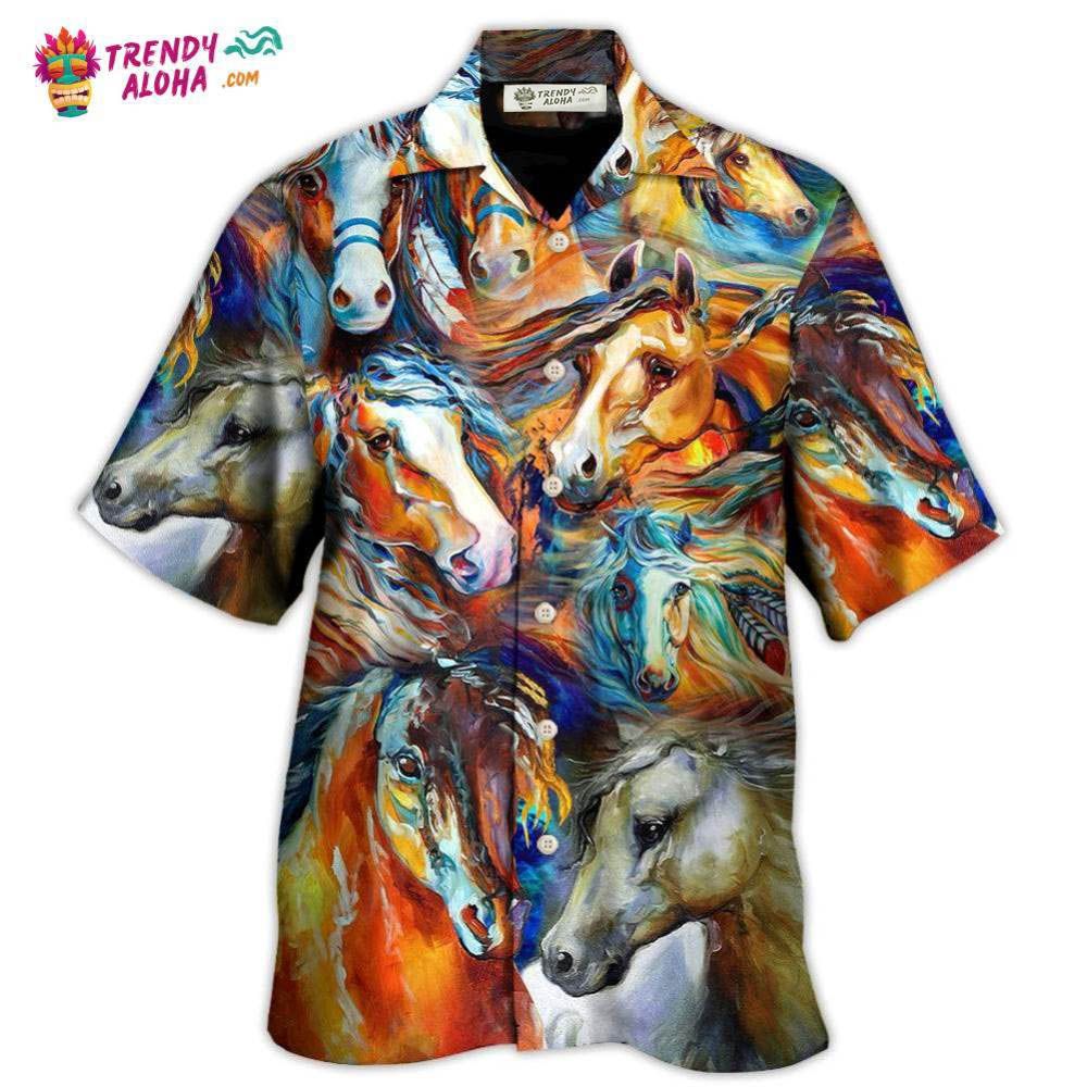 Horse Face Colorful Cool Art Style Hawaiian Shirt – Trendy Aloha Horse Face Colorful Cool Art Style Hawaiian Shirt – Trendy Aloha