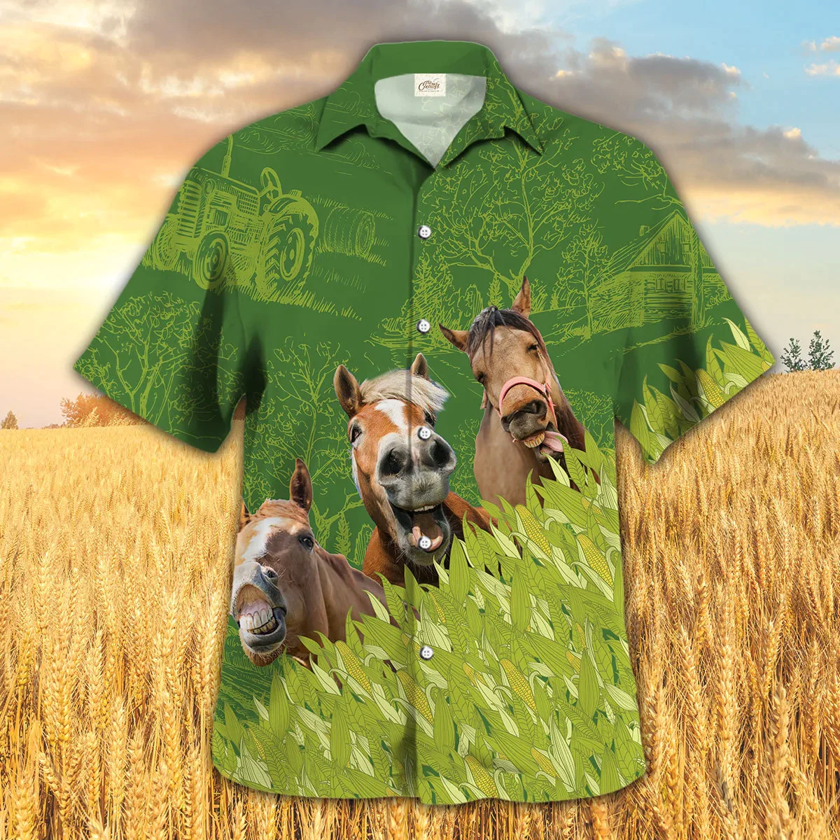 Horse Farm Corn Pattern Trendy Hawaiian Shirt, Horse Trendy Hawaiian Shirt, Summer Trendy Hawaiian Shirt For Men And Women
